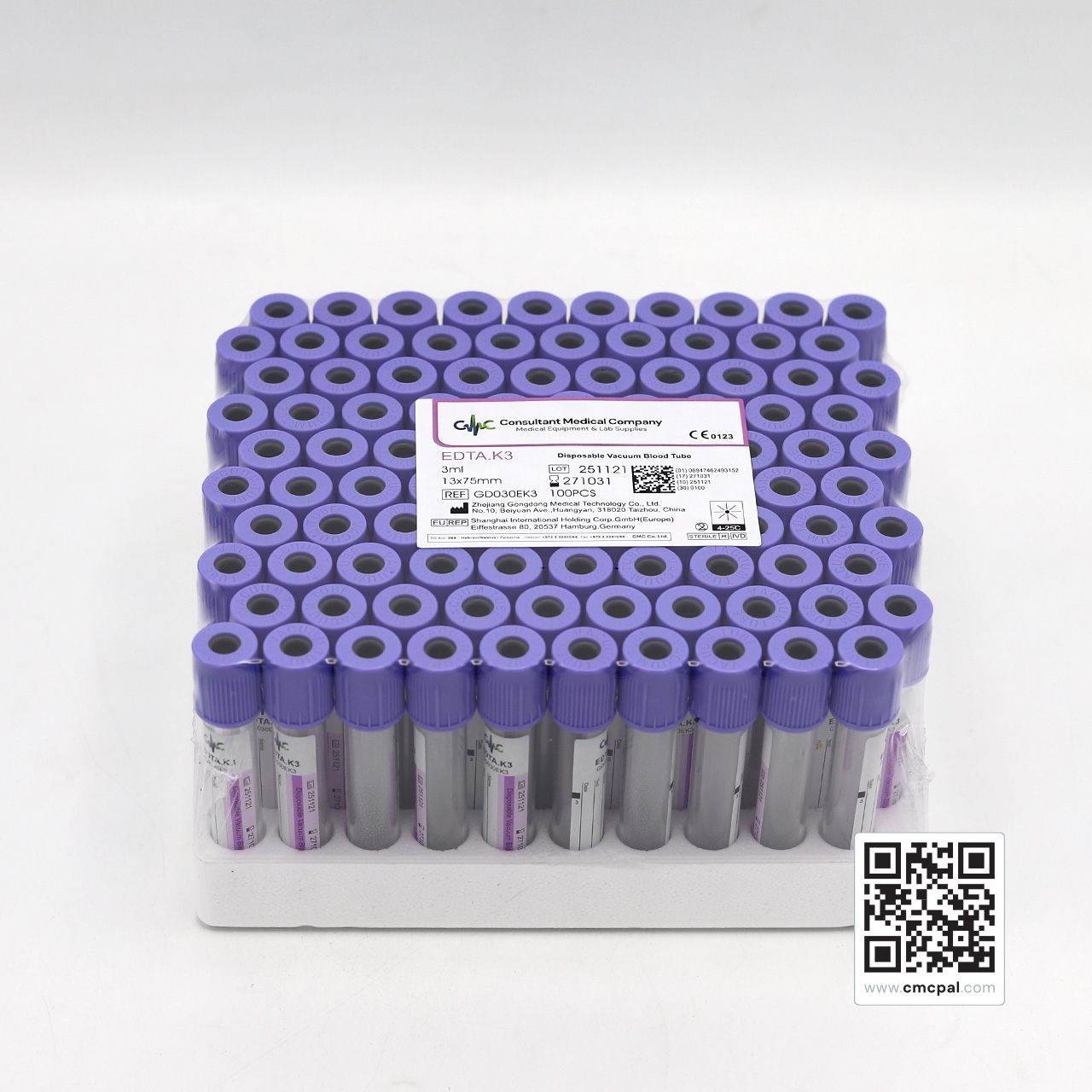 Disposable Vacuum Blood Tube - EDTA.K3 3ml - REF GD030EK3