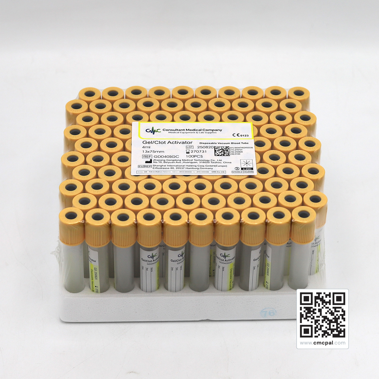 Disposable Vacuum Blood Tube - Gel-Clot Activator 4ml - REF GD040SGC