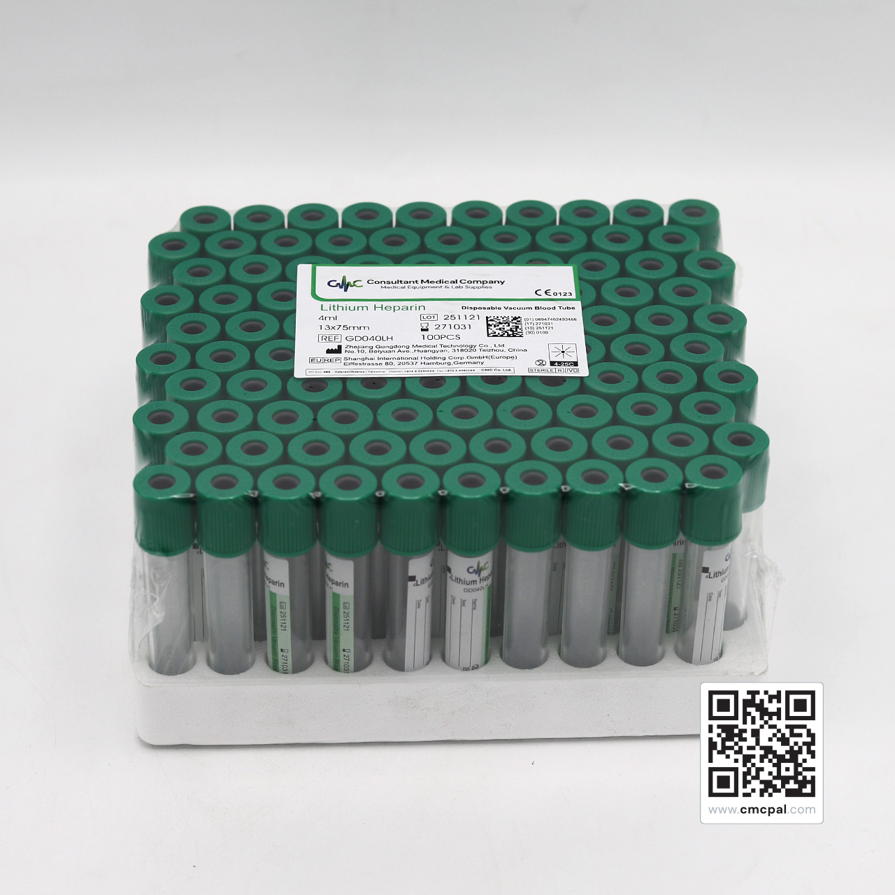 Disposable Vacuum Blood Tube - Lithium Heparin 4ml - REF GD040LH