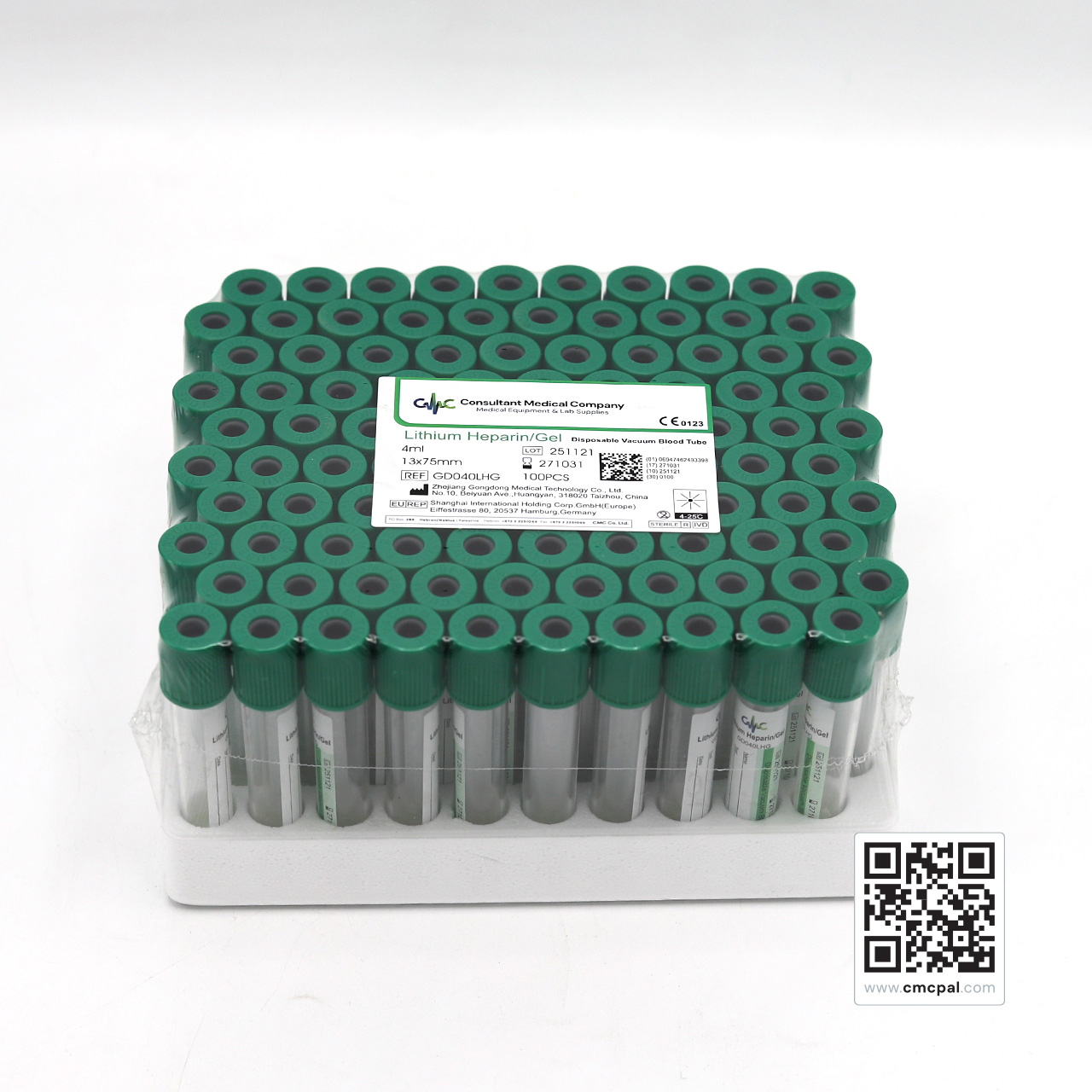 Disposable Vacuum Blood Tube - Lithium Heparin-Gel 4ml - REF GD040LHG