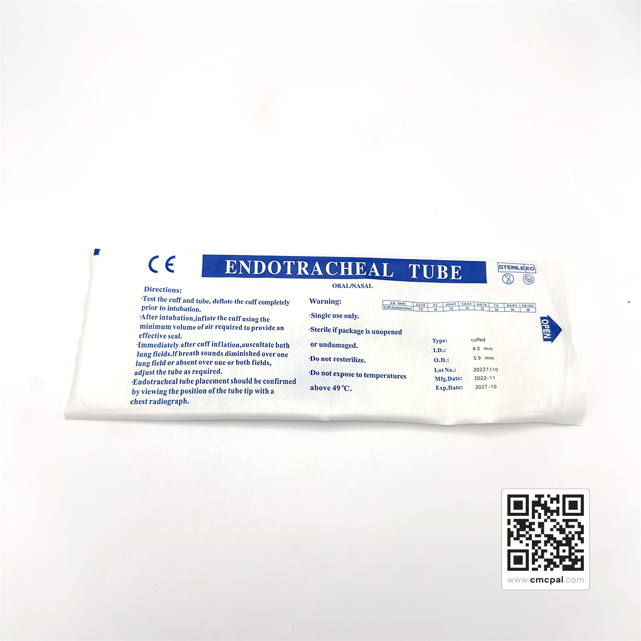 Endotracheal Tubes I.D 4.0mm O.D 5.9mm (Cuffed) 10pcs, LOT 20221110 (7)