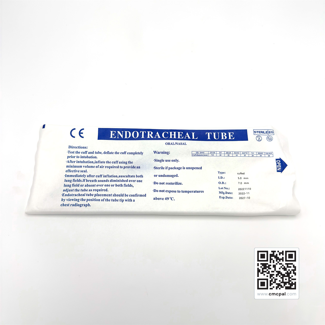 Endotracheal Tubes I.D 5.0mm O.D 7.0mm (Cuffed) 10pcs, LOT 20221110 (8)