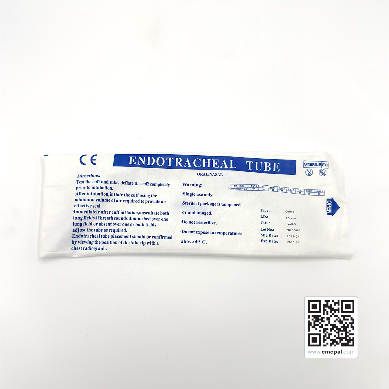 Endotracheal Tubes I.D 7.5mm O.D 10.0mm (Cuffed) 10pcs, LOT 20250401 (7)